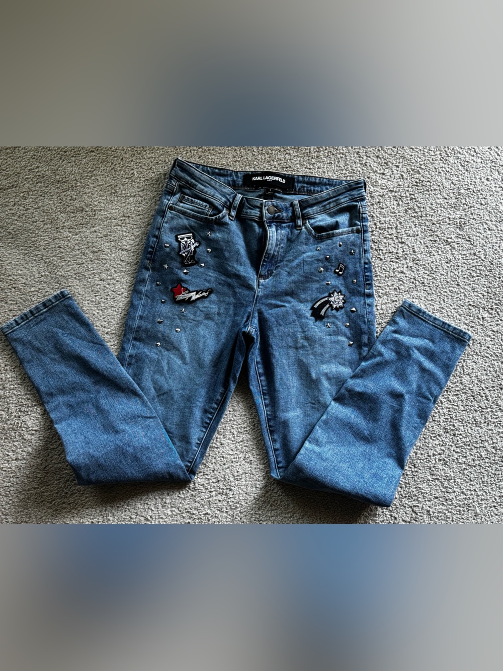 Karl Lagerfeld Paris Embellished Blue Womens Jeans